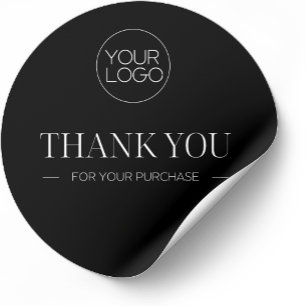 Adesivo Redondo Logotipo Preto Mínimo Personalizado Agradeço à sua