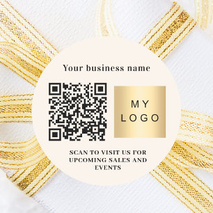 Adesivo Redondo logotipo qr code de negócios em creme