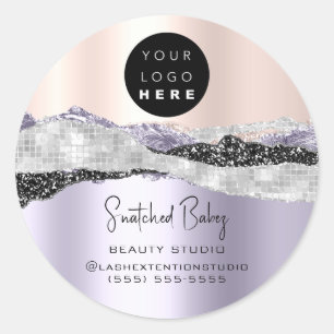 Adesivo Redondo Logotipo QR Código Hairdresser Makeup Silver Purpl
