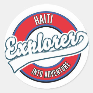 Adesivo Redondo logotipo retrô de aventureiro do Haiti