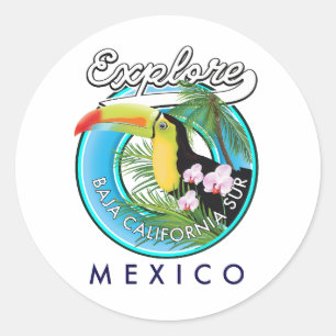 Adesivo Redondo logotipo retrô de Baja California Sur México