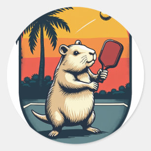 Adesivo Redondo Logotipo Retro de Esportes do Clube de Pickleball