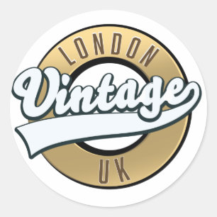 Adesivo Redondo Logotipo Retro de London Vintage UK.