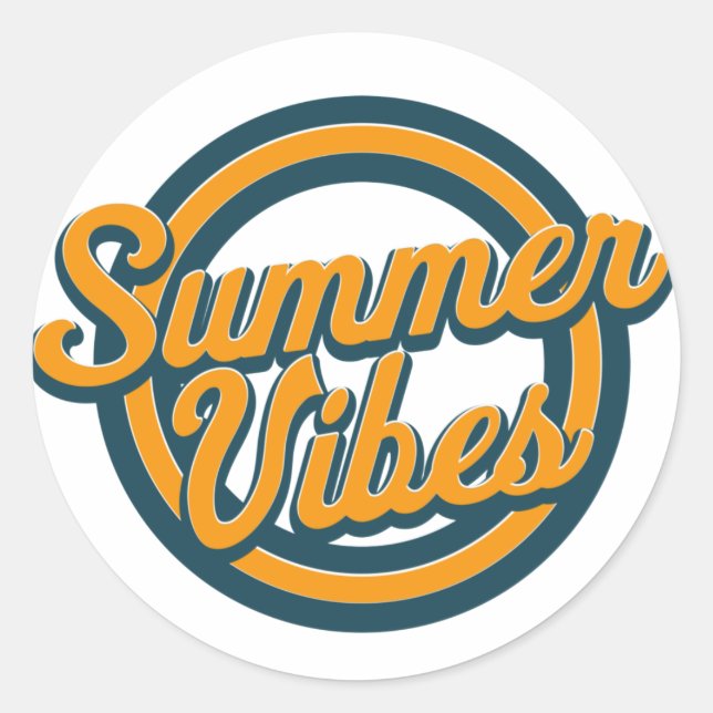 Adesivo Redondo Logotipo retrô de vibrações de verão. (Frente)
