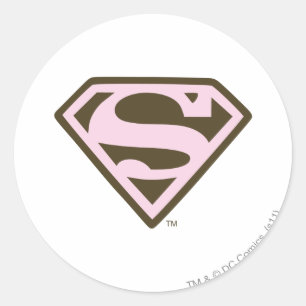 Adesivo Redondo Logotipo rosa e marrom supergirl