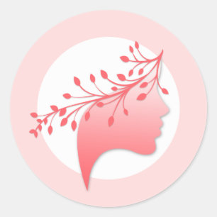 Adesivo Redondo Logotipo Silhouette Feminina Coral e Rosa