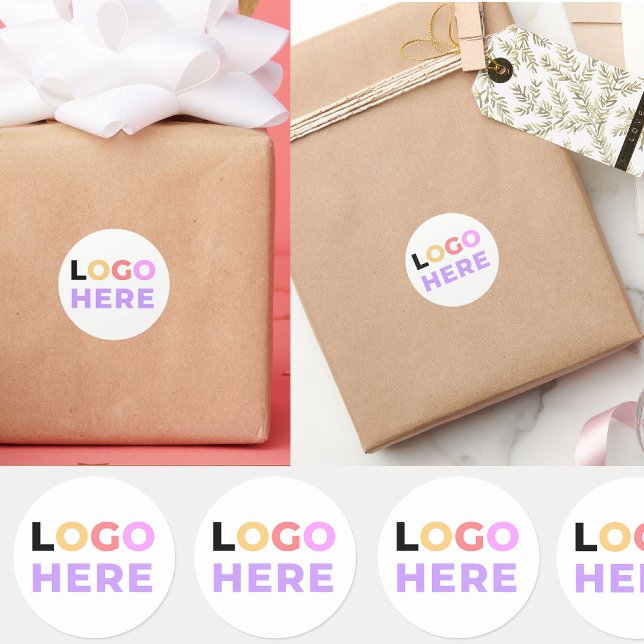 Adesivo Redondo Logotipo simples personalizado da empresa aqui | E (white minimalist stickers
)