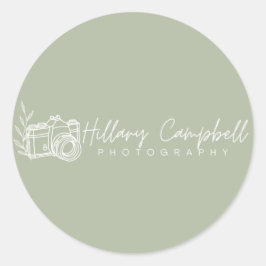 Adesivo Redondo Logotipo Simples Verde Sage para Pequenas Empresas