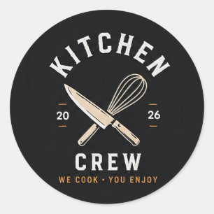 Adesivo Redondo 🔪 Logotipo Uniforme da Equipe de Cozinha do Resta