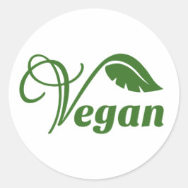 Adesivo Redondo Logotipo Vegan Folha