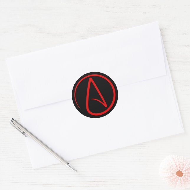 Adesivo Redondo Logotipo Vermelho do Ateísmo (Envelope)