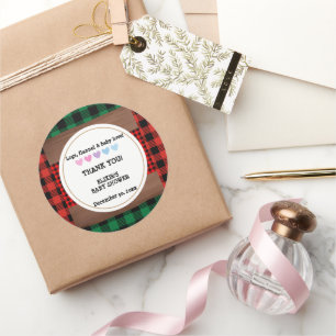 Adesivo Redondo Logs Flannel Rustic Xadrez Hearts Chá de fraldas