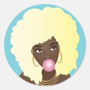 Adesivo Redondo Loira Afro, Pólvora De Pedra Rosa