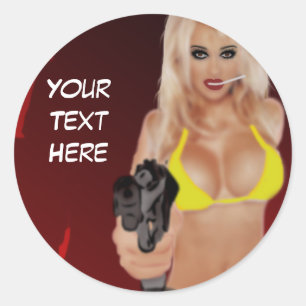 Adesivo Redondo Loira Perigosa - Vinheta Fatale Femme