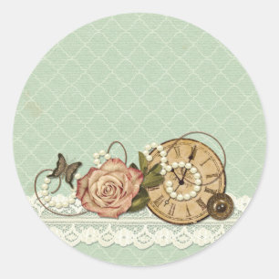 Adesivo Redondo Loja de Joias Rosa Shabby Chic e Rústica Vintage