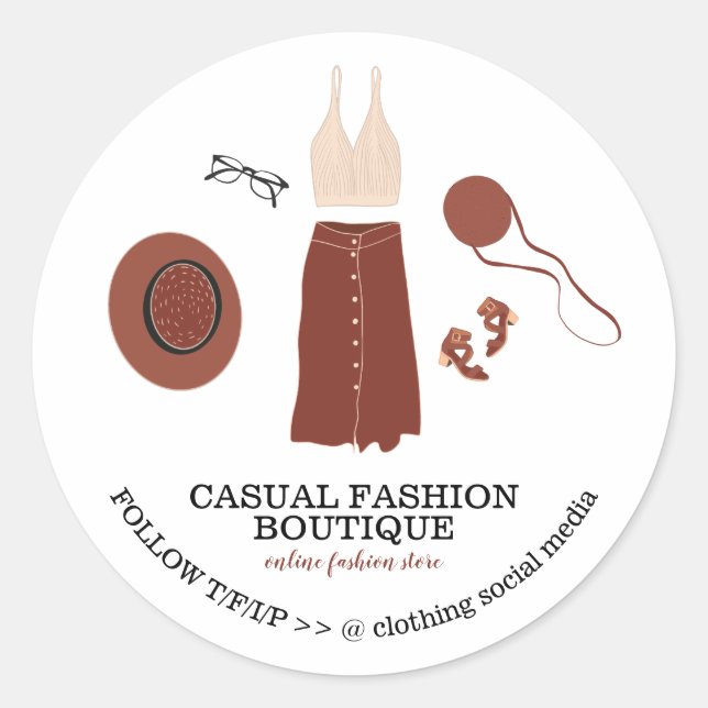 Adesivo Redondo Loja de Moda Boho Hipster Roupas (Frente)