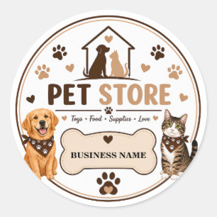 Adesivo Redondo Loja de Pet Moderno Nome Comercial Personalizável