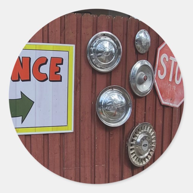 Adesivo Redondo Loja de pneus Vintage (Frente)