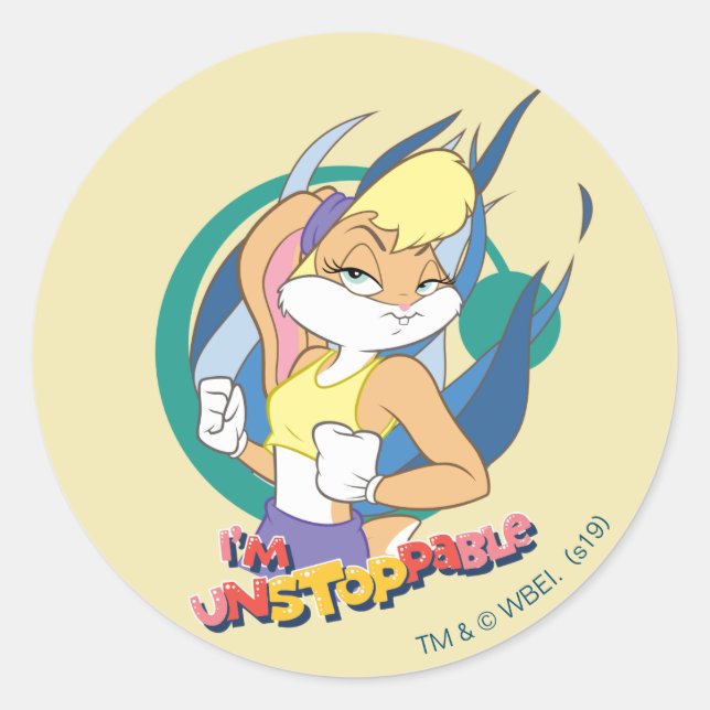Adesivo Redondo Lola Bunny "Eu sou Imparável" (Frente)