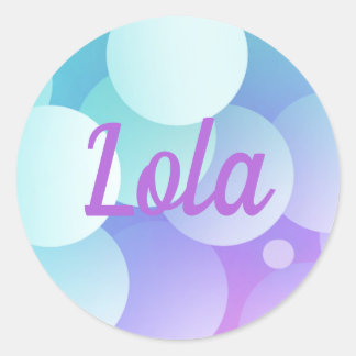 Adesivo Redondo Lola Nome Personalizado Festa Roxo Azul Bolha Mode