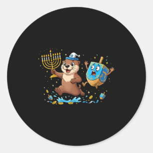 Adesivo Redondo Lólamo de Óculos de Otter Dreidel Menorah Hanukkah