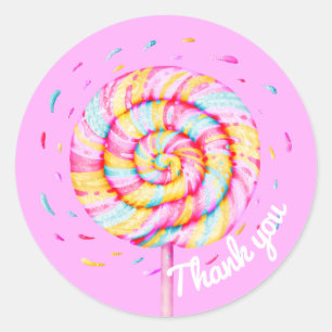 Adesivo Redondo Lollipop Docinho Caramelo Gotas Obrigado