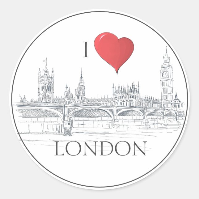 Adesivo Redondo London Bridge Big Ben | I Heart London Sketch (Frente)