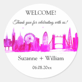 Adesivo Redondo London England Skyline Pink Favorece Casamentos