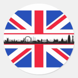 Adesivo Redondo London Eye Skyline Union Jack Flag Sticker