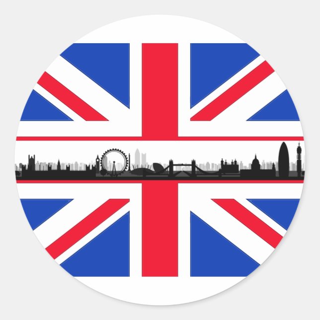 Adesivo Redondo London Eye Skyline Union Jack Flag Sticker (Frente)