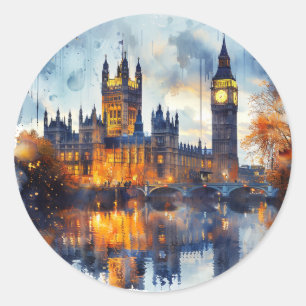 Adesivo Redondo London Landmarks Night Scenery Reino Unido Históri