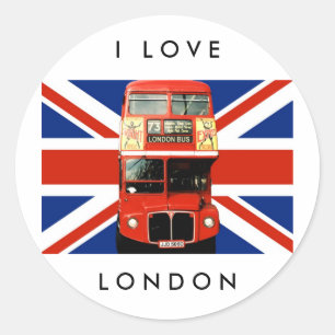 Adesivo Redondo London Stickers with Bus and British Flag 2