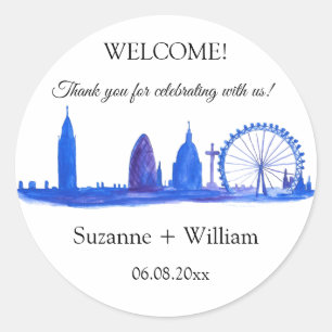 Adesivo Redondo Londres Inglaterra Skyline Blue Favcome Casamentos