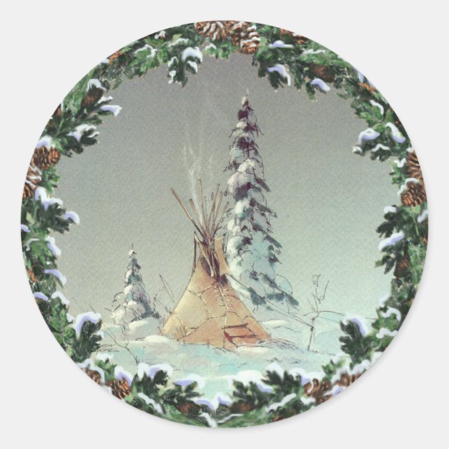 Adesivo Redondo LONE TIPI & WREATH por SHARON SHARPE (Frente)