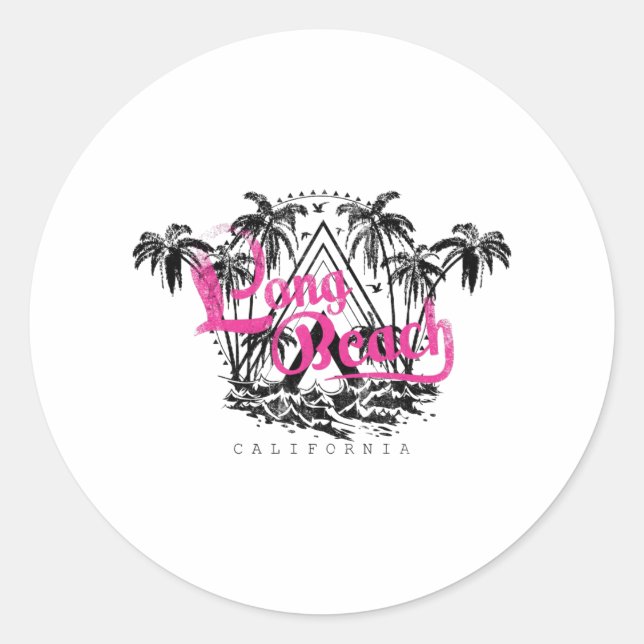 Adesivo Redondo Long Beach California CA Costa dos EUA (Frente)