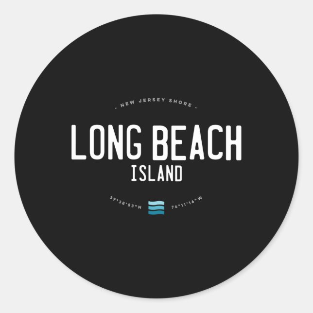 Adesivo Redondo Long Beach Island New Jersey Shore Waves (Frente)