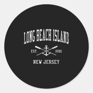 Adesivo Redondo Long Beach Island Nj Vintage Crossed Oars &amp; Bo