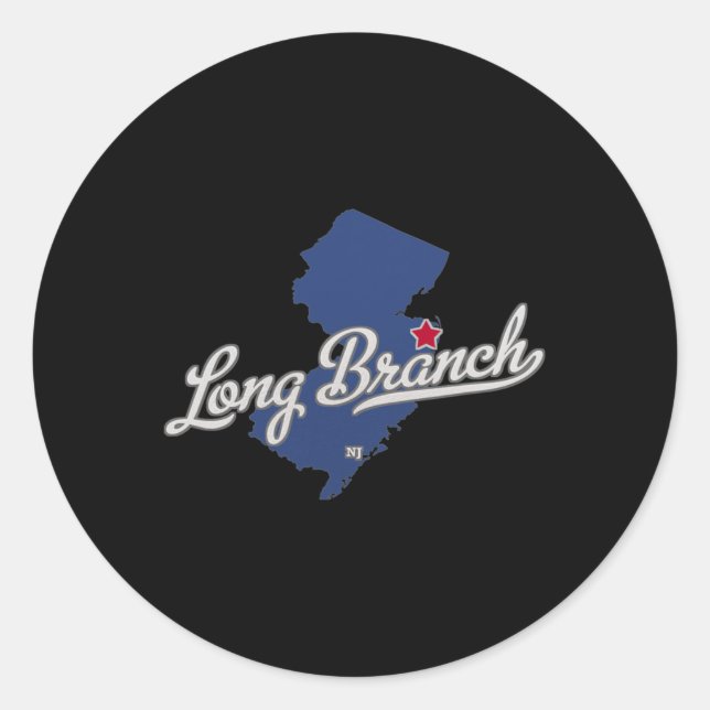 Adesivo Redondo Long Branch Nova Jersey Nj Mapa  (Frente)