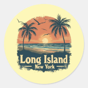 Adesivo Redondo Long Island New York Retro Beach Vibes