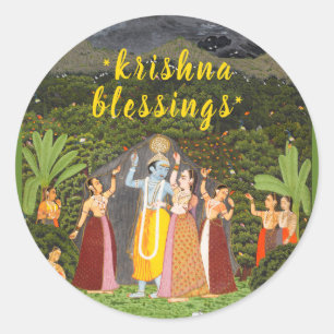 Adesivo Redondo Lord Krishna Blessings Gopis Rajasthan India 1760