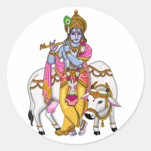 Adesivo Redondo Lord Krishna Sticker (Frente)