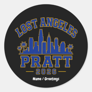 Adesivo Redondo Lost Angeles Pratt 2026 Silhueta Varsity Retro Azu