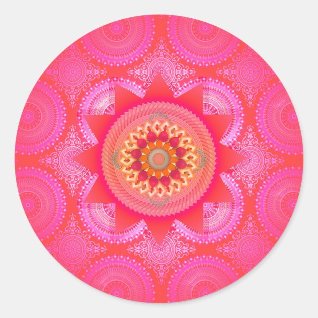 Adesivo Redondo Lotus Bloom PInk Mandala (Frente)