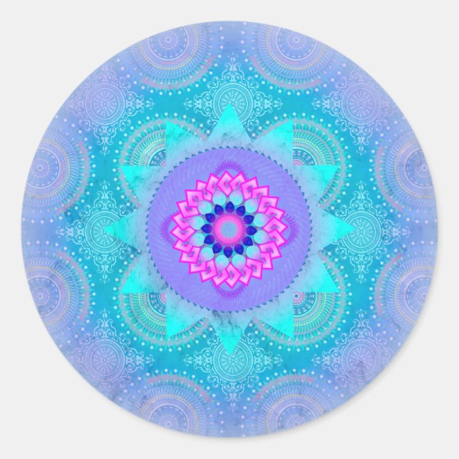 Adesivo Redondo Lotus Bloom Turquoise Mandala (Frente)