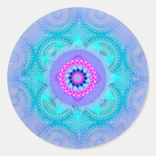 Adesivo Redondo Lotus Bloom Turquoise Mandala