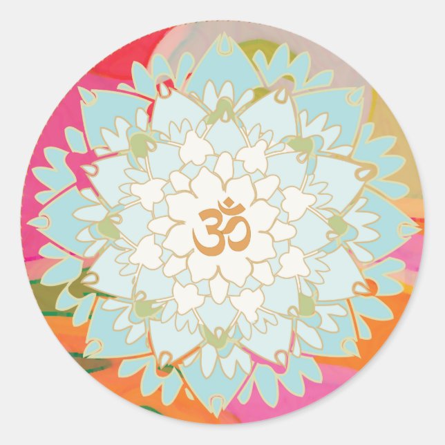 Adesivo Redondo Lotus Flower e Om - Símbolo Mandala (Frente)