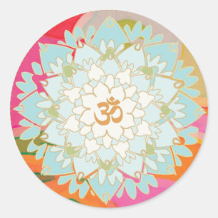 Adesivo Redondo Lotus Flower e Om - Símbolo Mandala