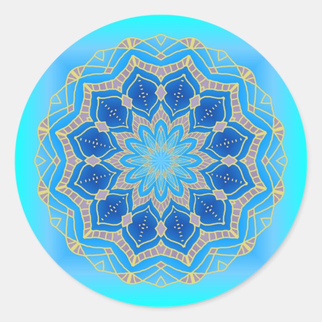 Adesivo Redondo Lotus mandala em turquesa e azul (Frente)