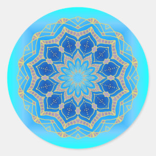 Adesivo Redondo Lotus mandala em turquesa e azul