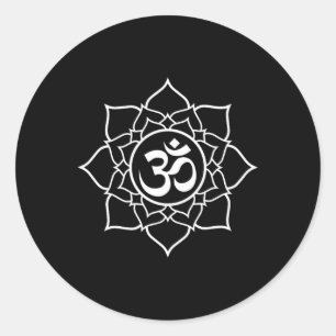 Adesivo Redondo Lótus Ohm Om Símbolo Yoga Iniciantes Meditação Des